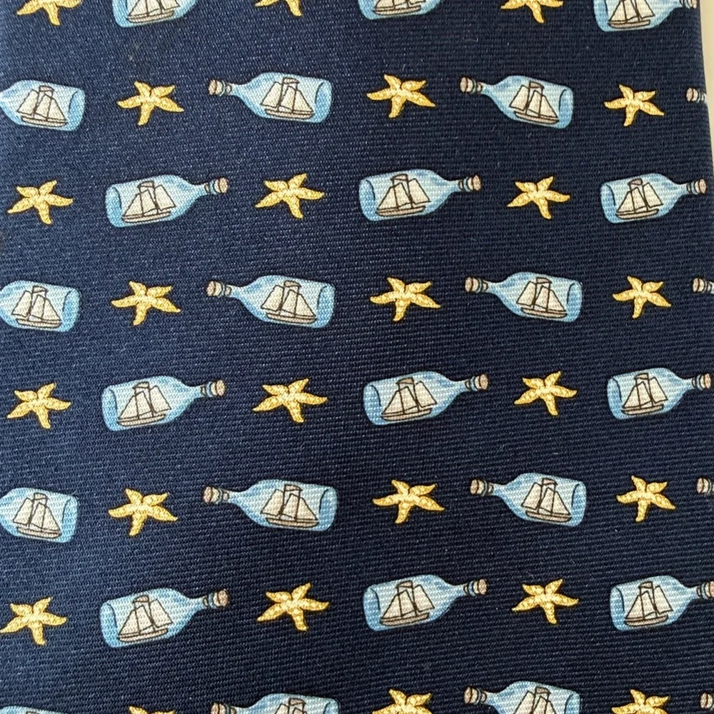 Brooks Brothers Makers Silk Blue Starfish Sailboat Tie